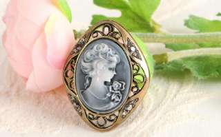 Crystal CAMEO Antique Gold GP Pin Brooch & pendant for necklace Grey 