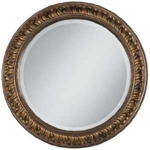  Antique Gold Floral Relief 25 3/4 Wide Round Wall Mirror 