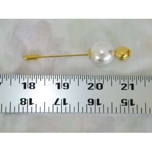  Vintage Ferragamo Stick Pin Hat Gold Large Faux Pearl 