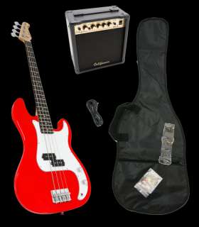   RED METALLIC Electric Bass Guitar Combo+Strap+Gigbag+15w AMP  