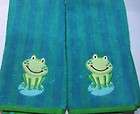 NEW Hand towel set FROGGY FUN Aqua Blue stripe cotton F