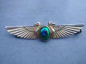 Art Deco Silver Egyptian Revival Bird Brooch Pin  