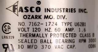 Fasco Industries Inc. U62B1 Blower Fan 7162 1724  