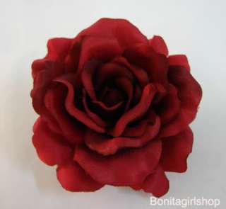 Red Rose Silk flower Hair Clip 4 Inch.  