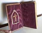 ANTIQUE MISSAL PRAYER BOOK LEATHER COVERS AND BRONZE CRUCIFIX