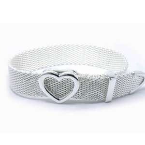  Tiffany Inspired Sterling Silver Heart Mesh Buckle Bracelet 