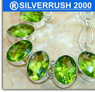 GREEN PERIDOT QUARTZ .925 SILVER necklace; circumference of necklace 