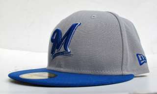 Milwaukee Brewers Grey On Blue All Sizes Cap Hat by New Era  