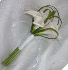   Lilies Handtied Bridal Bouquet Silk Wedding Flowers Grass Loops  