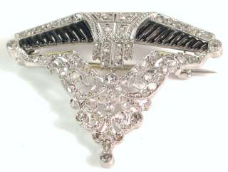 Deco Platinum 1.00ct F VS Rose Cut Diamond Filigree Brooch 6.1g~Retail 