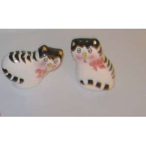   Cat Salt and Pepper Shakers White and Black Striped 