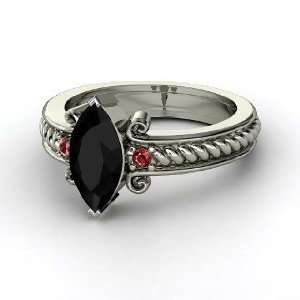 Catelyn Ring, Marquise Black Onyx Sterling Silver Ring with Red Garnet