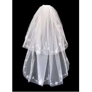  2 Tier Layer Elbow Bridal Wedding Veils with Embroidery 