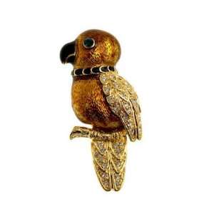 Acosta Brooches   Gold Tone Enamel & Crystal   Parrot Bird Brooch 
