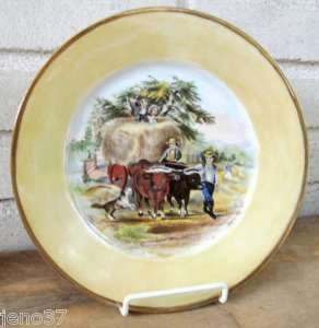 Sevres Scenic Porcelain Plate Dog, Wagon, Cattle, Kids  