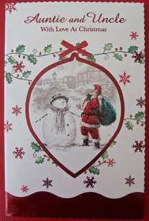AUNTIE & UNCLE CHRISTMAS CARD SANTA & SACK/SCARF 10.5 x 7  