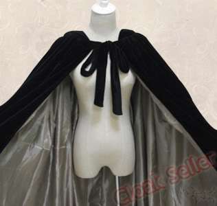 Black Velvet Cloak Wedding Cape Wicca Medieval LARP Sca  