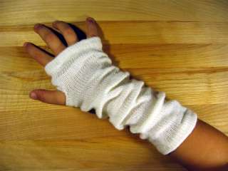 Knit Arm Wrist Warmers Fingerless Winter White Cream  