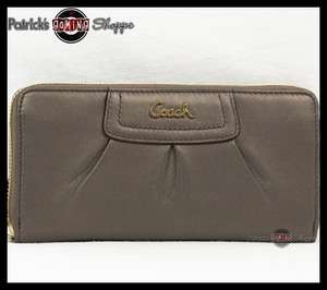 BNWT COACH LEATHER PLEATED ZIP AROUND WALLET 45302 STEEL NEW  
