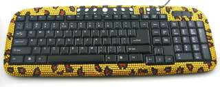 Leopard Crystal Rhinestone Computer Keyboard + Mouse  