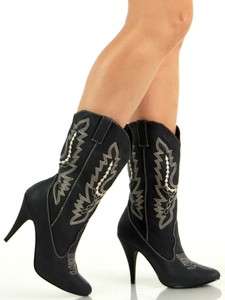 Black Western High Heel Cowgirl Cowboy Boots 843266018484  