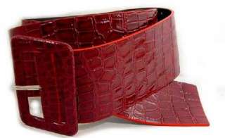 RED PATENT LEATHER croco print BELT 3 WIDE SZ S  