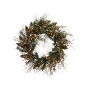  26 Artificial Gold Glitter Pine Cone and Berry Christmas Wreath 