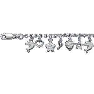   Sterling Silver 18 cm Fish Heart Star Chunky Chain Bracelet Jewelry