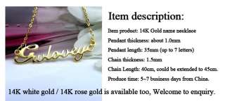 Custom made elegant 14K solid Gold personalized any name necklace 