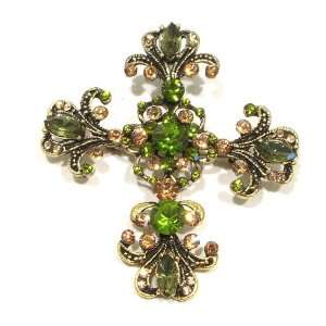   Antique Brass Tone Cross Brooch Pin / Pendant (Dual Function) Jewelry