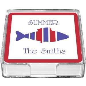  Preppy Plates   Personalized Coasters (Red White Blue Fish 