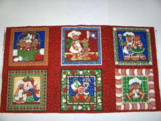Gingerbread Family 6 Quilt Blocks WallHanging Cotton Fabric Panel 23 x 