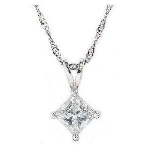   Cut Solitaire Diamond Pendant 14K White Gold Necklace Jewelry