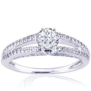   Ct Round Ideal Cut Diamond Engagement Ring Pave 14K VVS2 IGI Certified