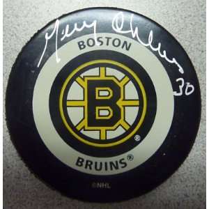 Gerry Cheevers Signed Hockey Puck Boston Bruins PSA COA   Autographed 