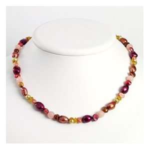   Crystal/Multi Colored Pearls/Pink Jade Necklace   QH2597 20 Jewelry
