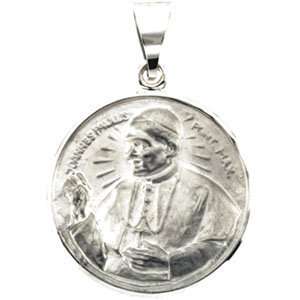  14k White Gold Hollow Pope John Paul Medal 20.75x20.75mm 