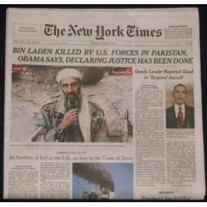 NY Times Newspaper Osama Bin Laden Killed May 2, 2011 New 