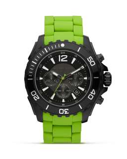MICHAEL Michael Kors Mens Black Watch on Green Silicone Bracelet 