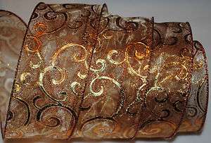 Wired Ribbon~Copper~Gold Swirls~Fall~Autumn~Christmas~Holiday~Craft 