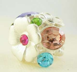 Chunky Floral w Crystals Stretch Ring   3 Color Choices  