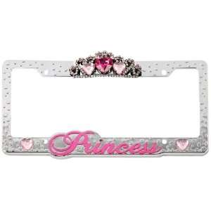  License Plate Frame Chrome   Pink Princess Love w/ 3D Rose 