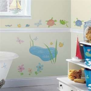 New HOPPY POND WALL DECALS Frogs Bathroom Stickers 034878075068  