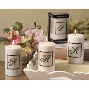  Pack of 6 Elegant Monogram Marble Unscented Pillar Candles 