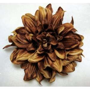    Brown Dahlia Flower Hair Clip and Pin Back Brooch 