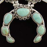 Navajo Squash Blossom Necklace Set #8 Nevada Turquoise w Bracelet 