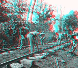 Murfreesboro, Tenn. 1863 Men repairing single track railroad after 