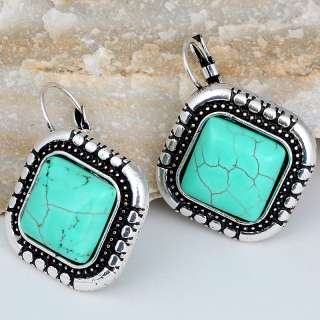 square howlite blue turquoise hoop Tibet bead earrings  