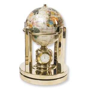    Gold tone Mother of Pearl 110mm Gemstone Globe Desk Clock Jewelry