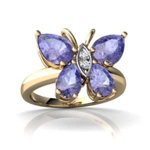   14K Yellow Gold Pear Genuine Tanzanite Butterfly Ring Size 5 Jewelry
